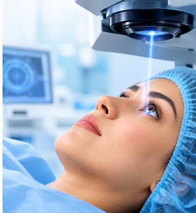 Refractive surgery using laser eye treatment for vision correction.