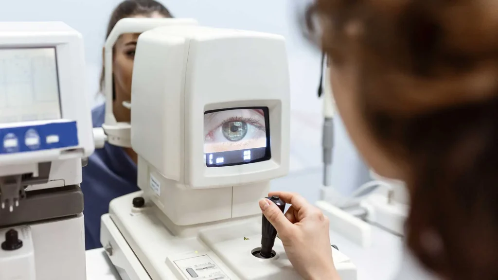 What Tests Are Done Before Eye Surgery? Eye biometry test before cataract surgery to measure eye length and calculate the intraocular lens power.