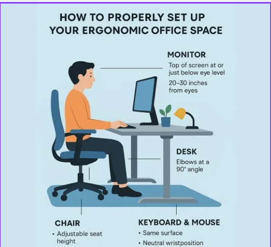 Eye Care Tips for People Who Work on Computers Computer monitor positioned at a comfortable distance for screen work